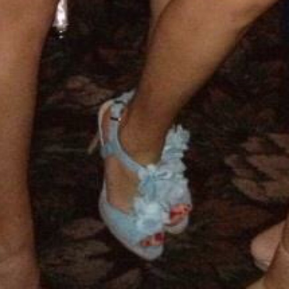 Tiffany Blue Teal Suede Platform Dress Heels - Picture 6 of 6